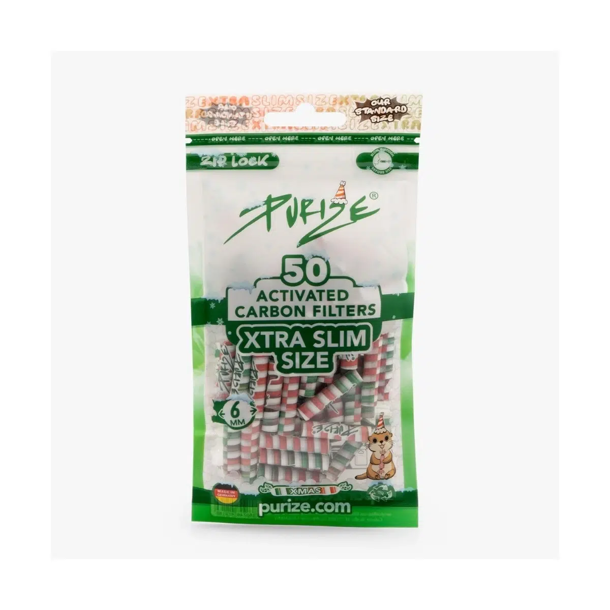 PURIZE Aktivkohlefilter XTRA Slim Size 6mm XMAS Weihnachts Edition 50 Stück