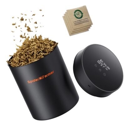 Spider Farmer 2L Auto-Cure Smart Jar mit intelligentem Deckel und 4 Stück 2-Wege-Packs mit 62 % Feuchtigkeit