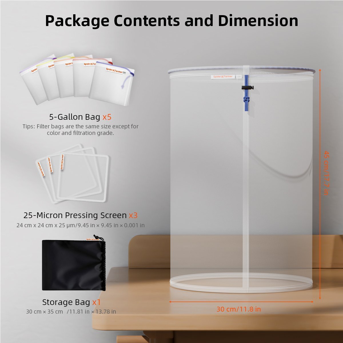 Spider Farmer 5er Pack wiederverwendbare Filterbeutel aus Netzgewebe mit je 5 Gallonen 25–220 Micron 5