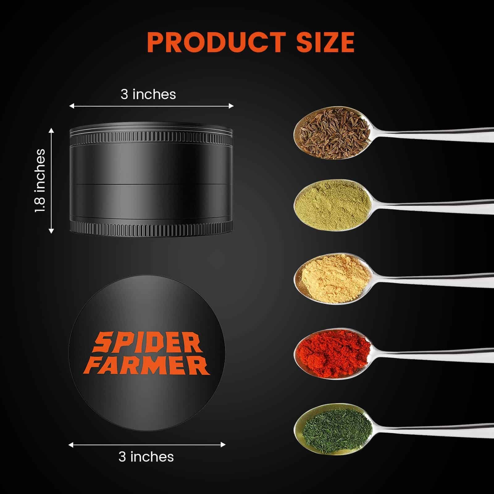Spider Farmer Gewürz und Kräutermühle aus Metall 76mm 2