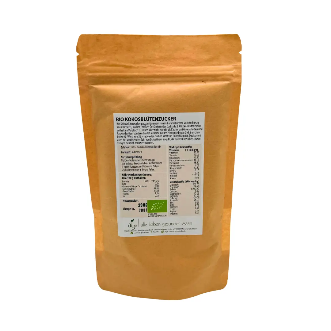Alge Bio Kokosblüten Zucker vegan Rückseite