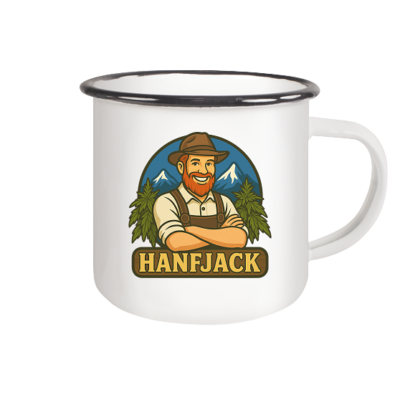 Hanfjack Logo – Emaille Tasse (Black)