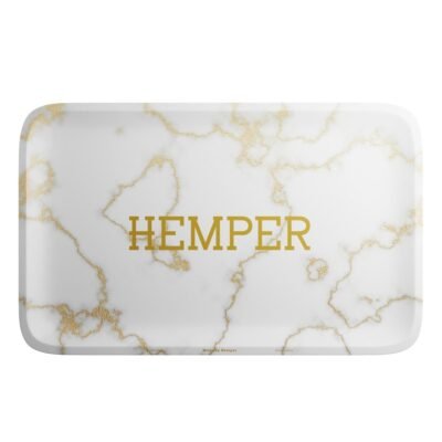HEMPER Luxe White/Gold Marble Rolling Tray – Medium