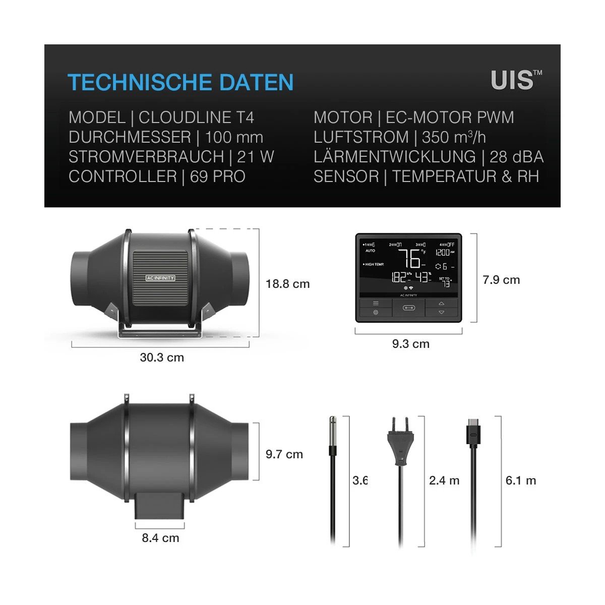 AC Infinity CLOUDLINE Pro T4 100 mm – Bild 2