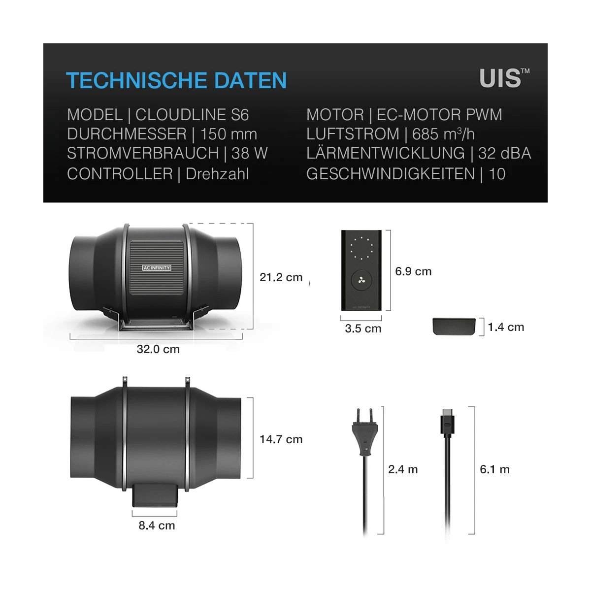 AC Infinity CLOUDLINE Pro S6 150 mm – Bild 2